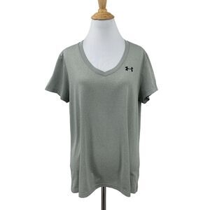 Under Armour T Shirt Womens L Large Gray Tech V Neck Tee Athletic Short Sleeve
